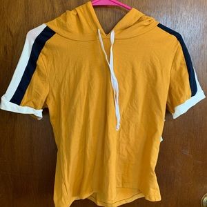 Short sleeved hoodie crop top.